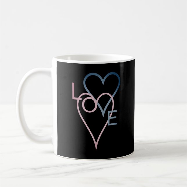 Pink & Blue Loveheart Design Coffee Mug (Left)