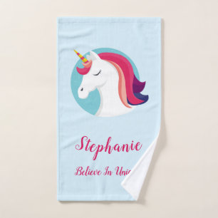 Pink & Blue Magical Unicorn – Personalised Hand Towel