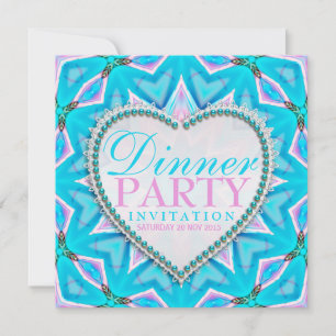 Pink Blue Mandala Bohemian Dinner Party Invitation
