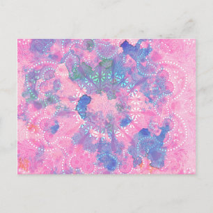Pink Blue Mandala Watercolor floral Pattern Postcard