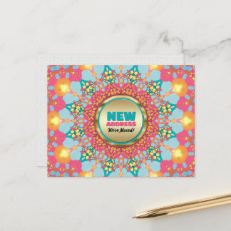 Pink Blue Mandala We've Moved New Address Announcement Postcard