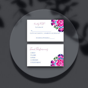 Pink blue Mexican Talavera tiles wedding RSVP Enclosure Card
