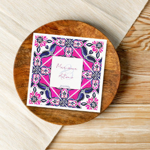 Pink blue Mexican tile wedding tableware template Napkin