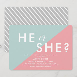 Pink & Blue Modern Gender Reveal Baby Shower Invitation