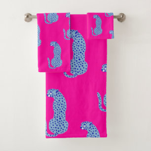 Pink & Blue Modern Jungle Cheetah Bath Towel Set