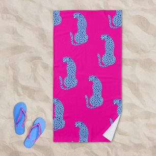 Pink & Blue Modern Jungle Cheetah Beach Towel