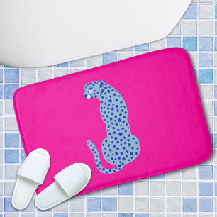 Pink & Blue Modern Jungle Cheetah Exotic Bath Mat