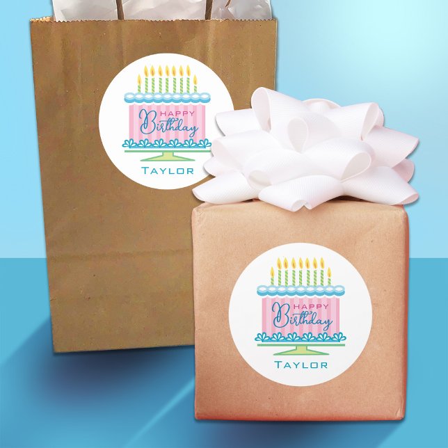 Pink Blue Name Birthday Cake Sticker (Creator Uploaded)