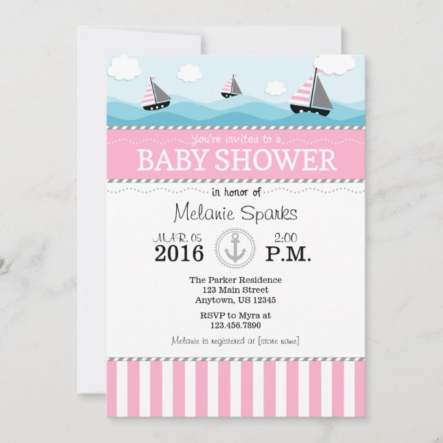 Pink Blue Nautical Baby Shower Invitation (Front)