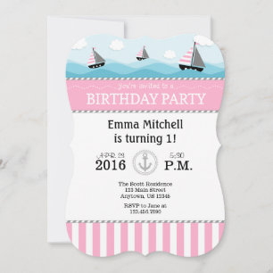 Pink Blue Nautical Birthday Invitation