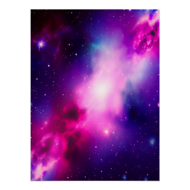 Pink Blue Nebula Galaxy Art Glossy Poster (Front)