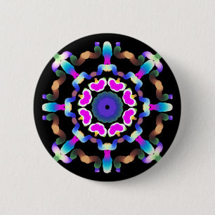 *~* Pink Blue Neon  Mandala on Black 6 Cm Round Badge