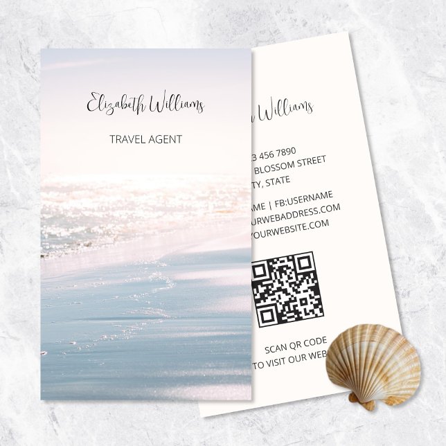 Pink Blue Ocean Light | QR  Code Business Card (Creator Uploaded)