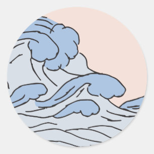 Pink/Blue Ocean Ocean Waves Aesthetic With Beach Classic Round Sticker