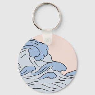 Pink/Blue Ocean Ocean Waves Aesthetic With Beach Key Ring