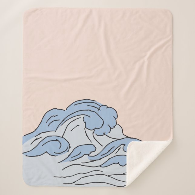 Pink/Blue Ocean Ocean Waves Aesthetic With Beach Sherpa Blanket (Front)