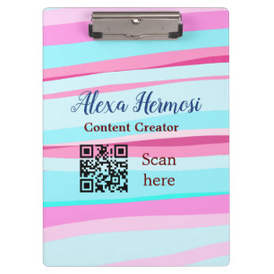 Pink blue ombre add name profession q r code title clipboard