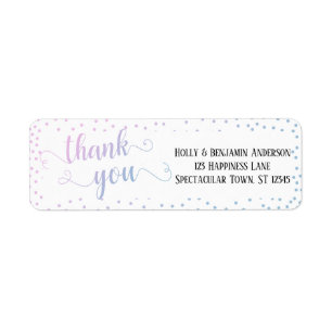 Pink Blue Ombre Confetti Typography Thank You Return Address Label