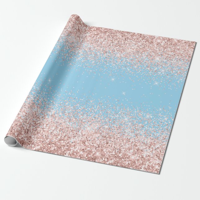 Pink Blue Ombre Glitter Baby Gender Reveal Wrapping Paper (Unrolled)