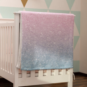 Pink Blue Ombre Gradient Glitter Baby Fleece Blanket