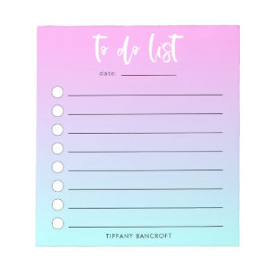 Pink Blue Ombre To Do List Girly Notepad