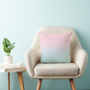 Pink Blue Ombre with Gold Lines Cushion