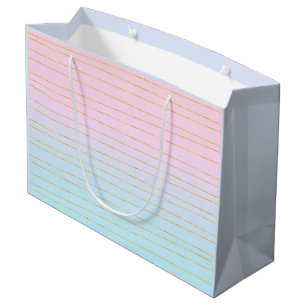 Pink Blue Ombre with Gold Lines Large Gift Bag