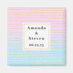 Pink Blue Ombre with Gold Lines Save the Date Magnet
