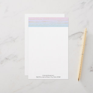 Pink Blue Ombre with Gold Lines Stationery