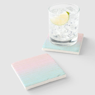 Pink Blue Ombre with Gold Lines Stone Coaster