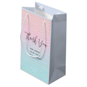 Pink Blue Ombre with Gold Lines Thank You Small Gift Bag
