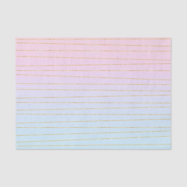 Pink Blue Ombre with Gold Lines Tissue Paper (Front)