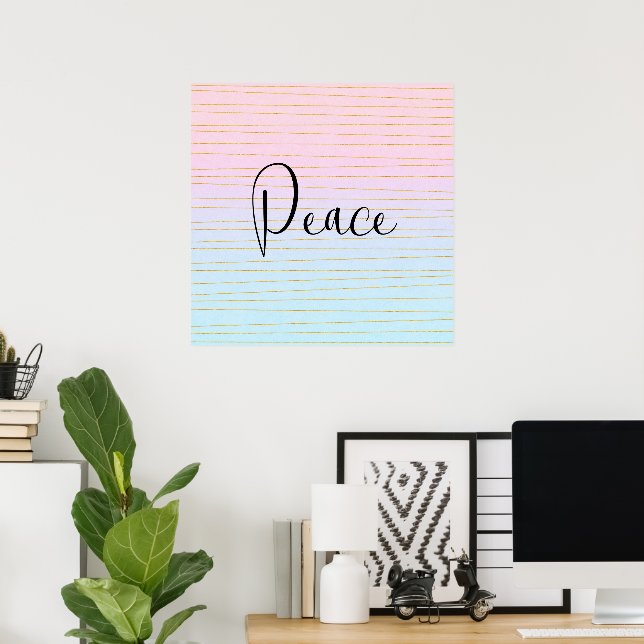 Pink Blue Ombre with Thin Gold Lines Peace Poster (Home Office)
