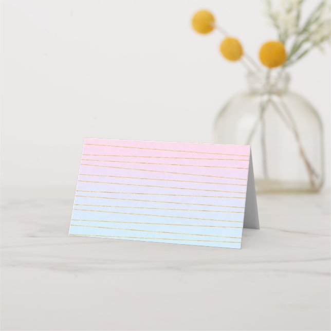 Pink Blue Ombre with Thin Gold Lines Place Card (Front)