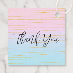 Pink Blue Ombre with Thin Gold Lines Thank You Favour Tags