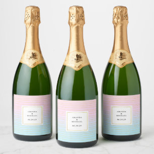 Pink Blue Ombre with Thin Gold Lines - Wedding Sparkling Wine Label