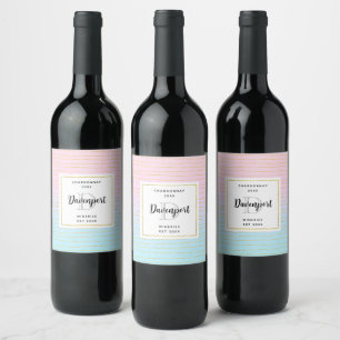 Pink Blue Ombre with Thin Gold Lines Wine Making Label