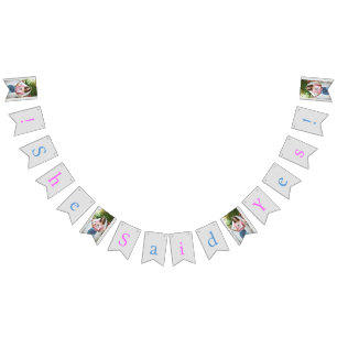 Pink & Blue on Silver, She Said Yes, Bridal Photo  Bunting