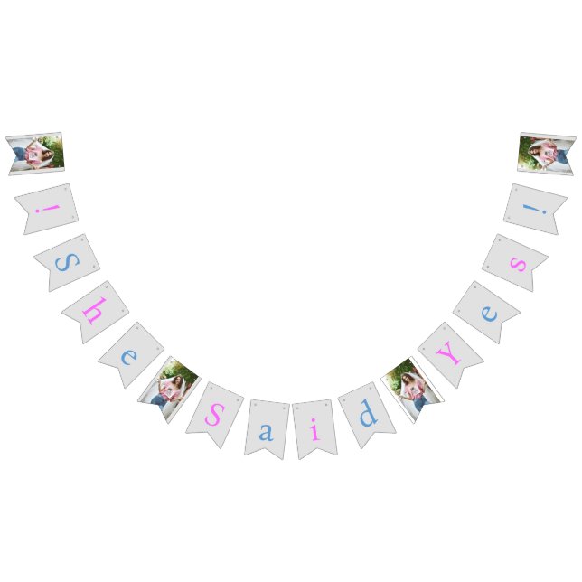 Pink & Blue on Silver, She Said Yes, Bridal Photo  Bunting (All)