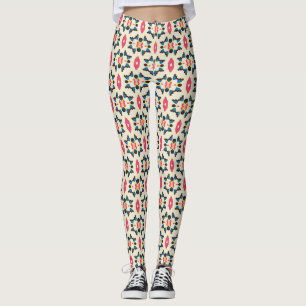Pink Blue Ornamental Medallion Pattern Leggings