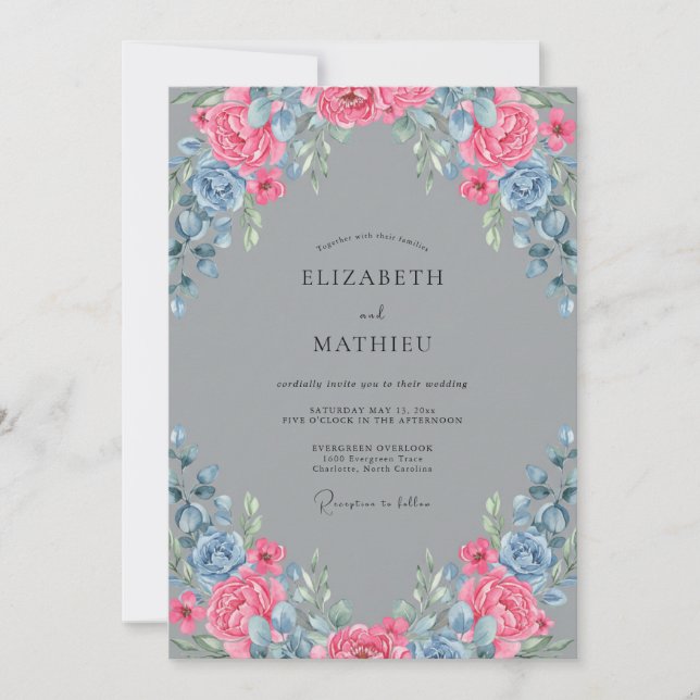 Pink Blue Painted Wedding Invitation (Front)