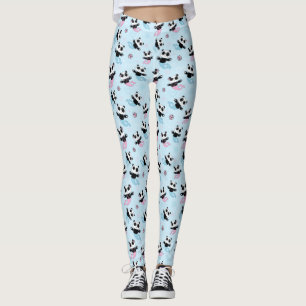 Pink Blue Panda Bear Mermaid Pattern Leggings