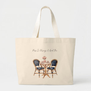 Pink Blue Paris Table Baguettes Large Tote Bag