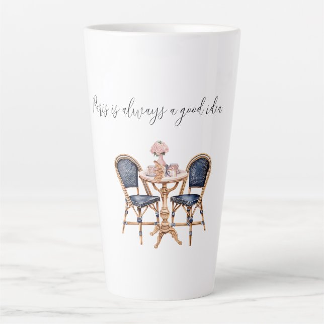 Pink Blue Paris Table Baguettes Latte Mug (Front)