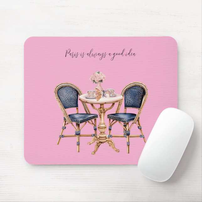Pink Blue Paris Table Baguettes Mouse Pad (With Mouse)