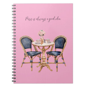 Pink Blue Paris Table Baguettes Notebook