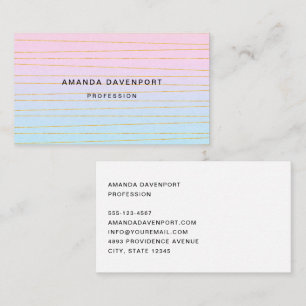 Pink Blue Pastel Gradient with Gold Lines Business Card