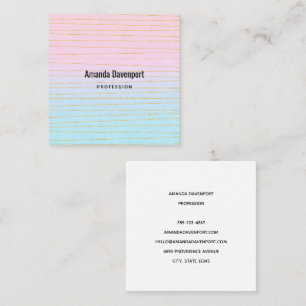 Pink Blue Pastel Gradient with Gold Lines Square Business Card