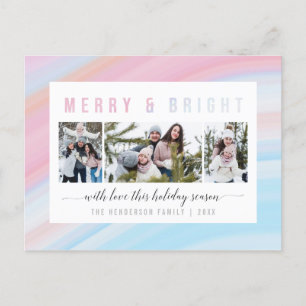 Pink & Blue Pastel Merry & Bright Holiday Photo