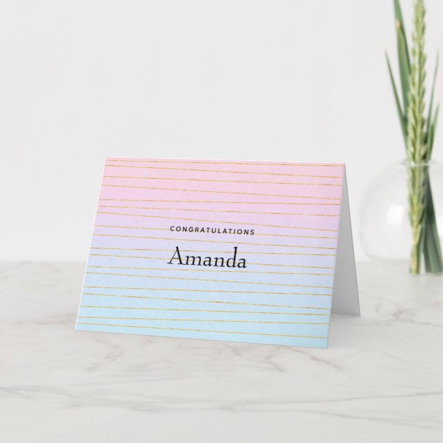 Pink Blue Pastel Ombre with Gold Lines Graduation Card (Front)